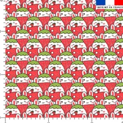 Lapin fraise kawaii - Fond rouge