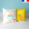 Lot 2 coupons pour coussin carré motif feuilles tropicales jaunes maitresse