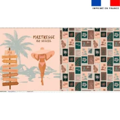 Lot 2 coupons pour coussin carré motif maîtresse au soleil saumon et vert