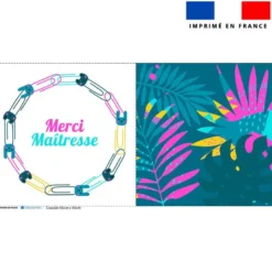 Lot 2 coupons pour coussin carré motif feuilles tropicales roses et bleues maitresse