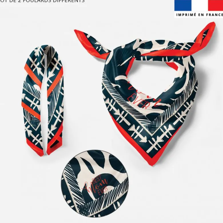 Lot de 2 foulards imprimés best mom ever feuille