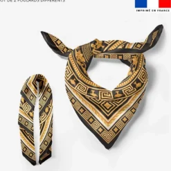 Lot de 2 foulards imprimés clé grecque dorée