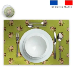 Lot 2 sets de table et 12 dessous de verres motif bébé singe - Création Stillistic