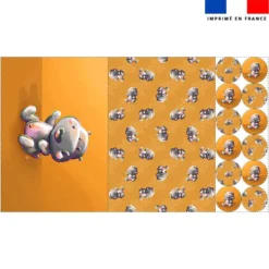 Lot 2 sets de table et 12 dessous de verres motif bébé hippo - Création Stillistic
