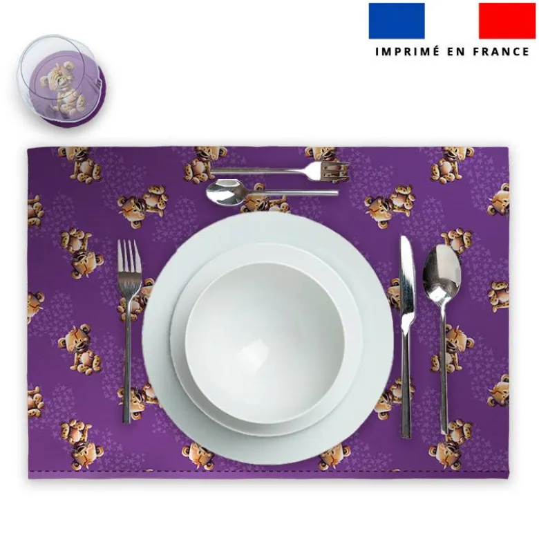 Lot 2 sets de table et 12 dessous de verres motif bébé hyène - Création Stillistic