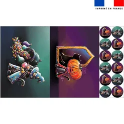 Lot 2 sets de table et 12 dessous de verres motif chat bonbons et chat citrouille - Création Stillistic