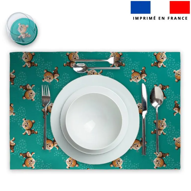 Lot 2 sets de table et 12 dessous de verres motif bébé guépard - Création Stillistic