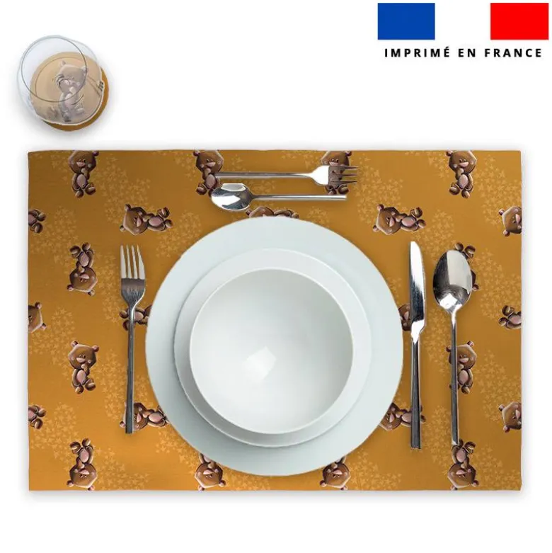 Lot 2 sets de table et 12 dessous de verres motif bébé ours - Création Stillistic