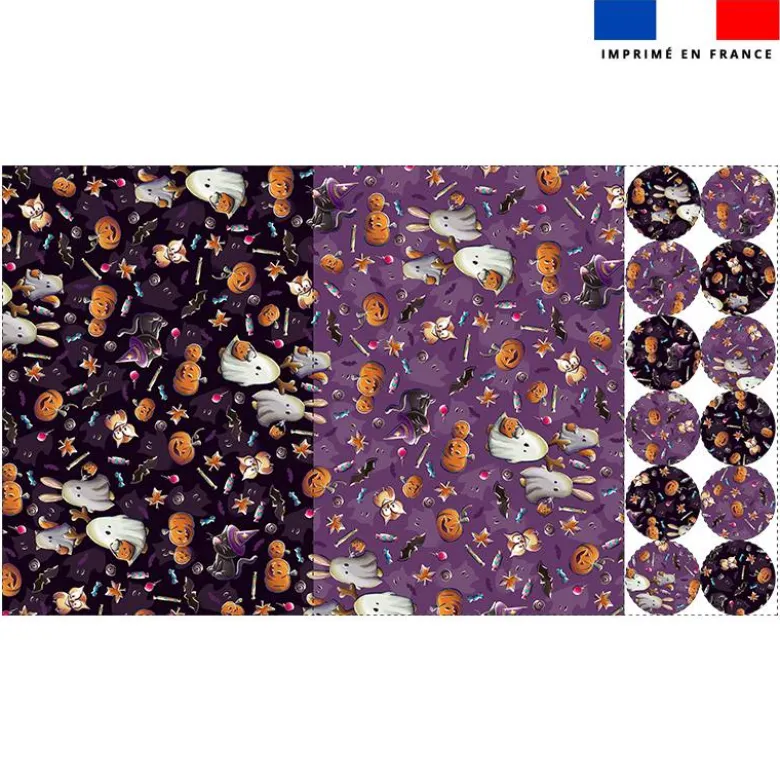 Lot 2 sets de table et 12 dessous de verres motif fantômes noir et violet - Création Stillistic