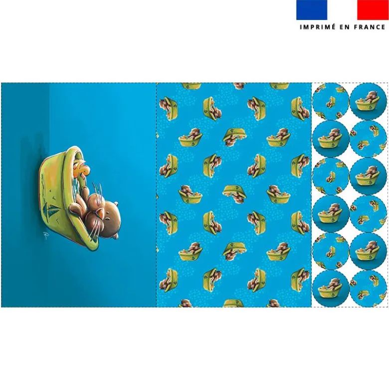 Lot 2 sets de table et 12 dessous de verres motif bébé loutre - Création Stillistic