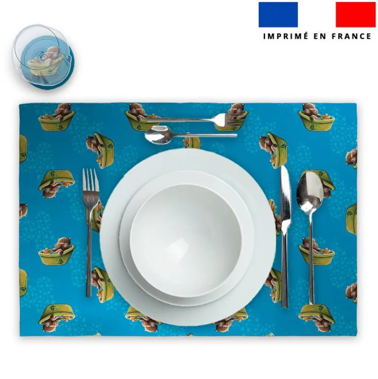 Lot 2 sets de table et 12 dessous de verres motif bébé loutre - Création Stillistic