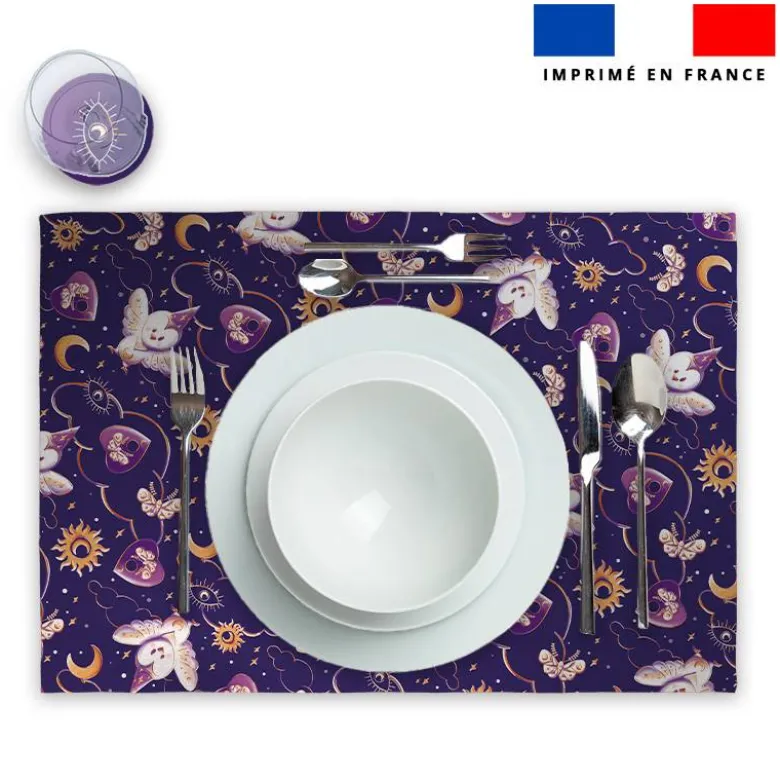 Lot 2 sets de table et 12 dessous de verres motif chouette magicienne - Création Stillistic