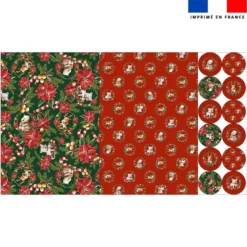 Lot 2 sets de table et 12 dessous de verres motif animaux couronne de noel rouge - Création Stillistic