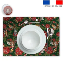 Lot 2 sets de table et 12 dessous de verres motif animaux couronne de noel rouge - Création Stillistic