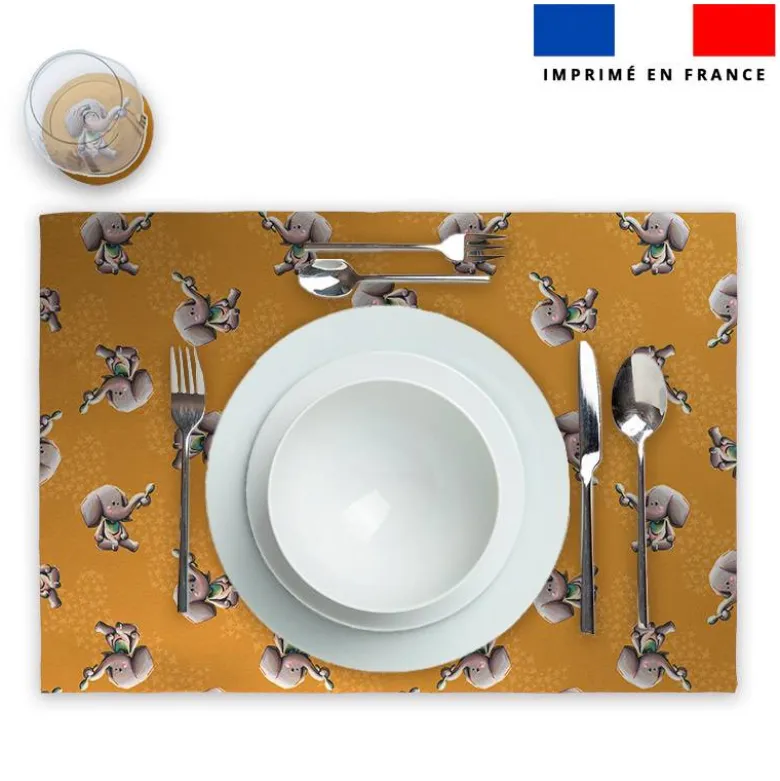 Lot 2 sets de table et 12 dessous de verres motif bébé éléphant - Création Stillistic