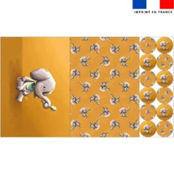 Lot 2 sets de table et 12 dessous de verres motif bébé éléphant - Création Stillistic
