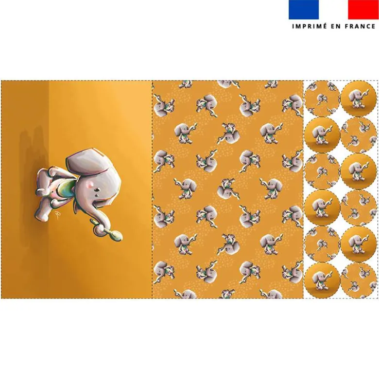 Lot 2 sets de table et 12 dessous de verres motif bébé éléphant - Création Stillistic