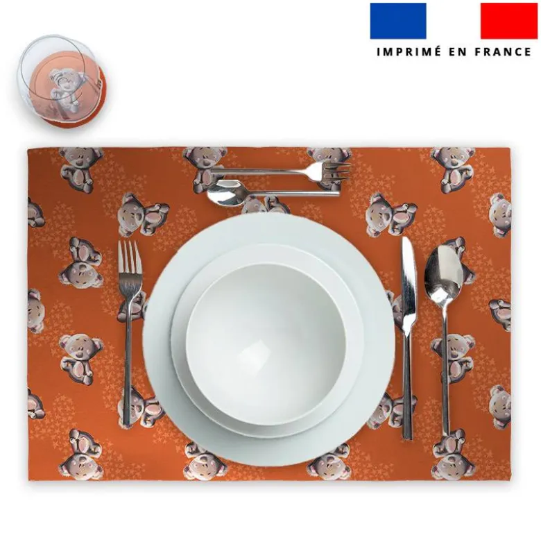 Lot 2 sets de table et 12 dessous de verres motif bébé koala - Création Stillistic