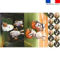 Lot 2 sets de table et 12 dessous de verres motif fantômes et course animaux citrouille - Création Stillistic