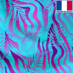 Lycra bleu motif zébrure et feuille bleue et violette
