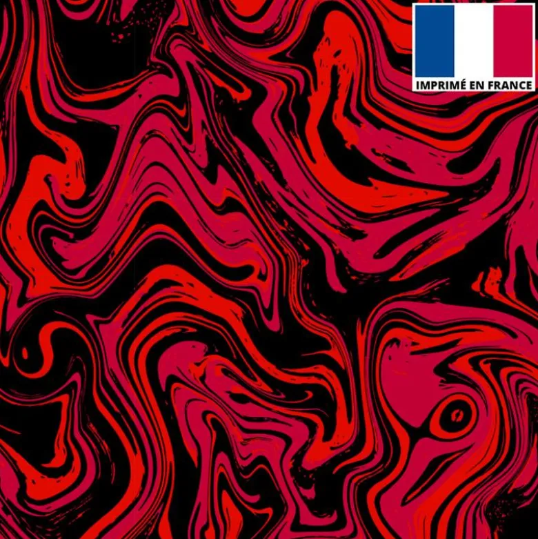 Lycra imprimé fluide art rouge et noir