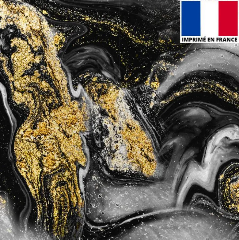 Lycra imprimé magma noir et poudre d'or