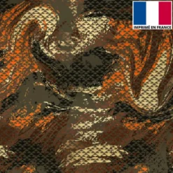 Lycra imprimé petit triangle camouflage vert militaire et orange
