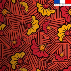 Lycra motif fleur de mariage rouge et ocre wax