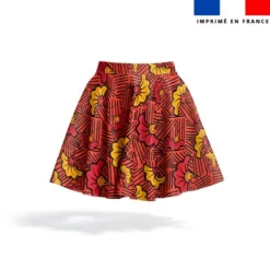 Lycra motif fleur de mariage rouge et ocre wax