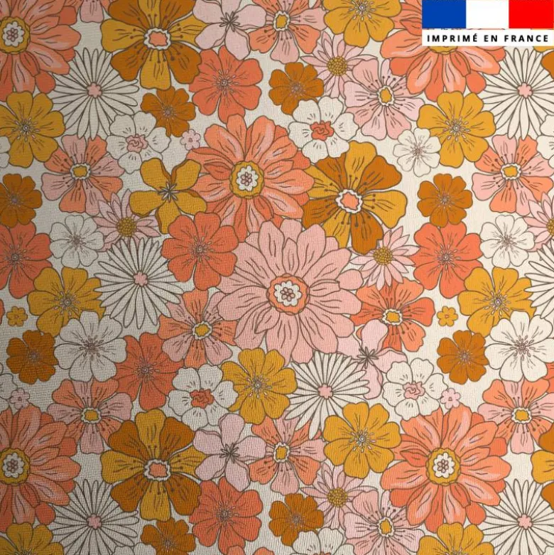 Lycra motif fleurs rétro multicolores