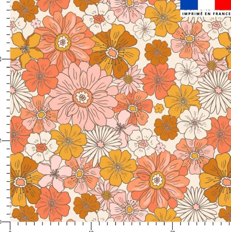 Lycra motif fleurs rétro multicolores