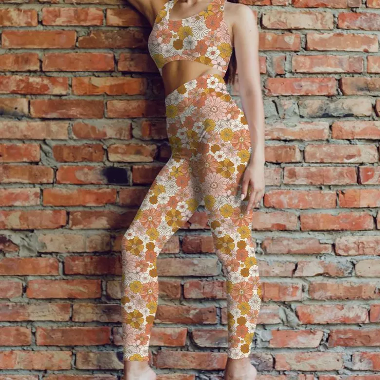 Lycra motif fleurs rétro multicolores