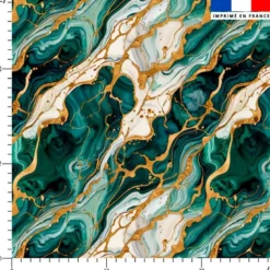 Lycra motif fluide effet marbre vert et gold