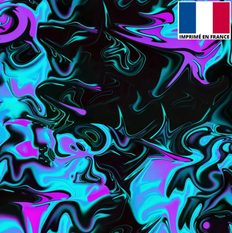 Lycra motif fluide noir bleu et violet