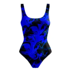 Lycra motif fluide noir et bleu