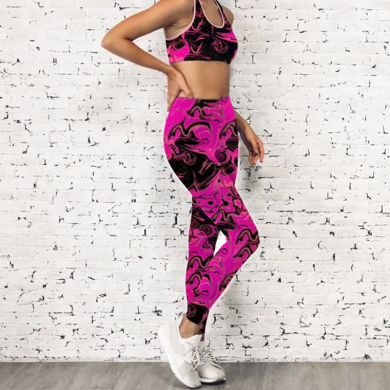 Lycra motif fluide noir et rose