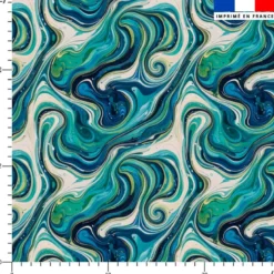 Lycra motif fluide vert et bleu