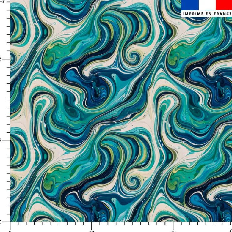 Lycra motif fluide vert et bleu