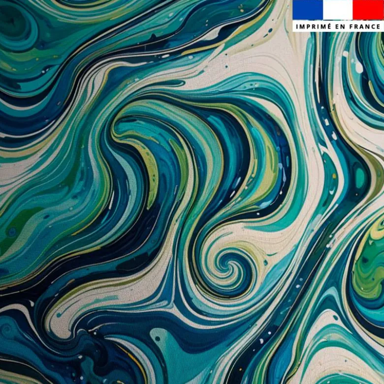 Lycra motif fluide vert et bleu