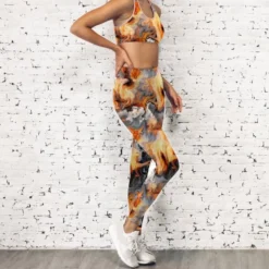 Lycra motif magma jaune orange et gris