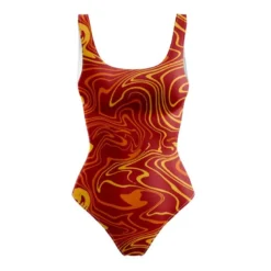 Lycra motif marbré abstrait jaune et orange