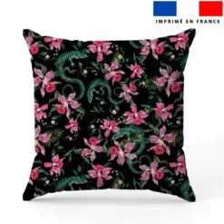 Lézard et fleur effet brodé - Fond noir