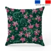 Lézard et fleur effet brodé - Fond vert foncé