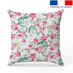 Lézard et fleur effet brodé - Fond blanc