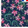 Lézard et fleur effet brodé - Fond bleu foncé