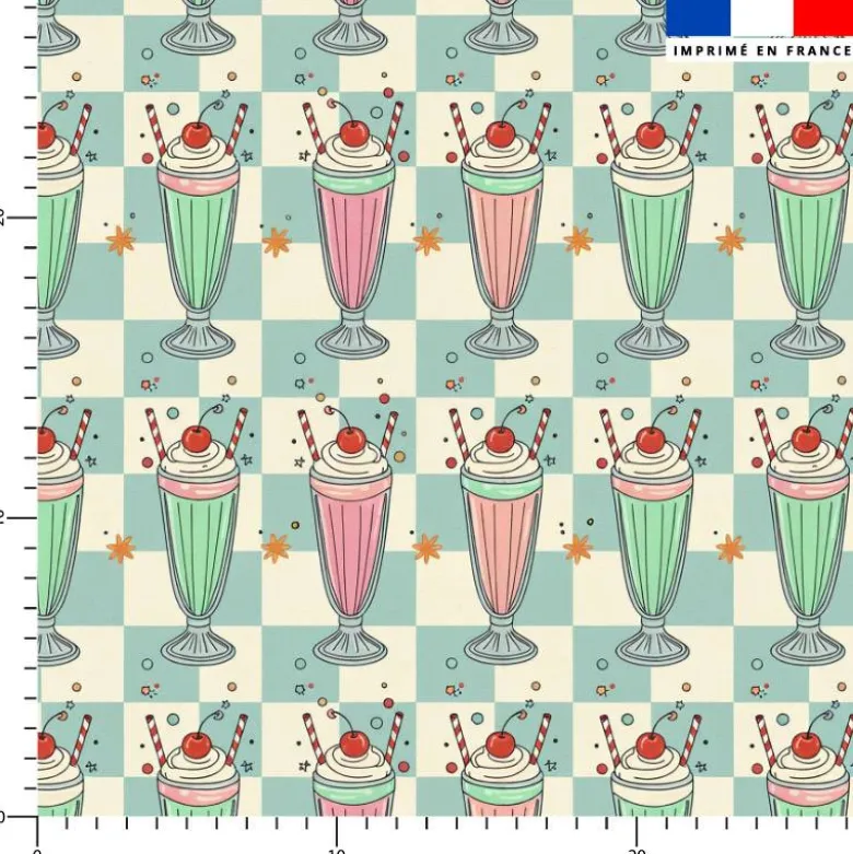 Milkshakes Rétro - Fond Damier Bleu