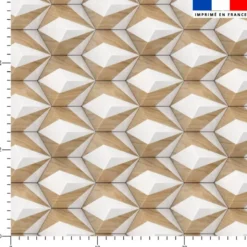 Mosaïque 3D effet bois beige et blanc - Fond beige clair
