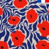 Mousseline beige motif coquelicot et feuille bleue