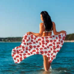 Mousseline blanche motif coquelicot