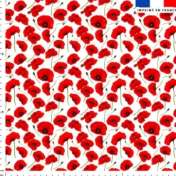 Mousseline blanche motif coquelicot